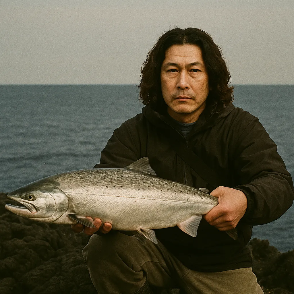 沼前岬でサクラマスの釣果を得た岸本.webp