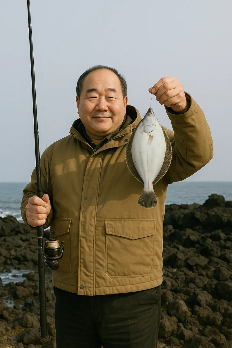 泊村弁天島でカレイの釣果を得た持田.webp