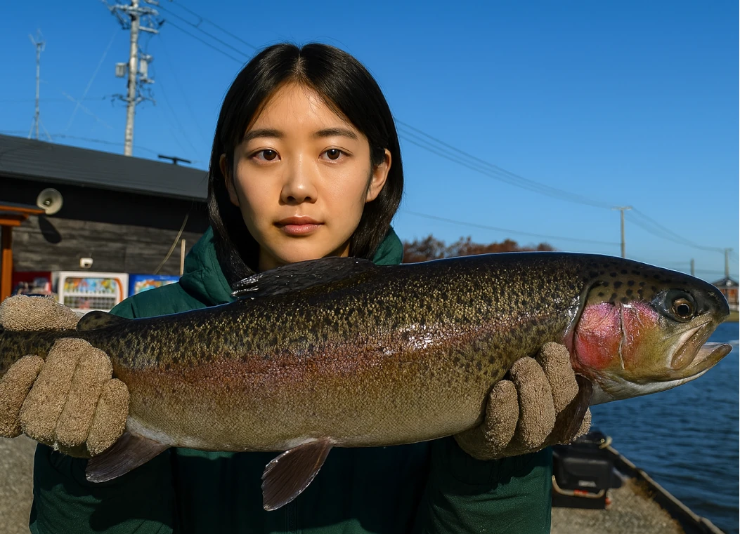 浜名湖フィッシングリゾートでニジマスの釣果を得た森永.webp