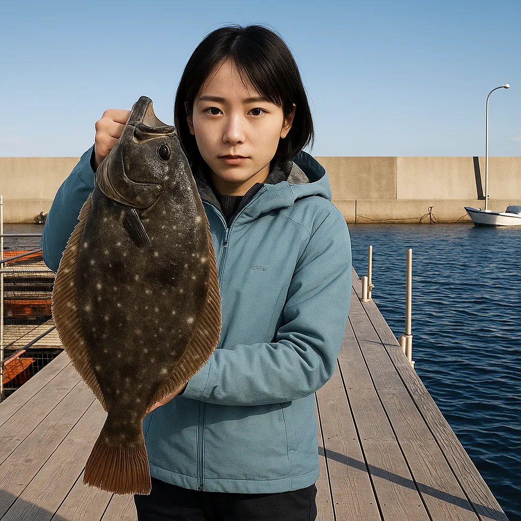 海上釣り堀サザンでヒラメの釣果を得た西岡.webp