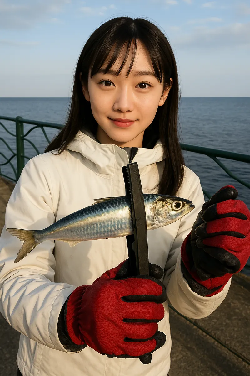 海辺つり公園でイワシの釣果を得た国生.webp