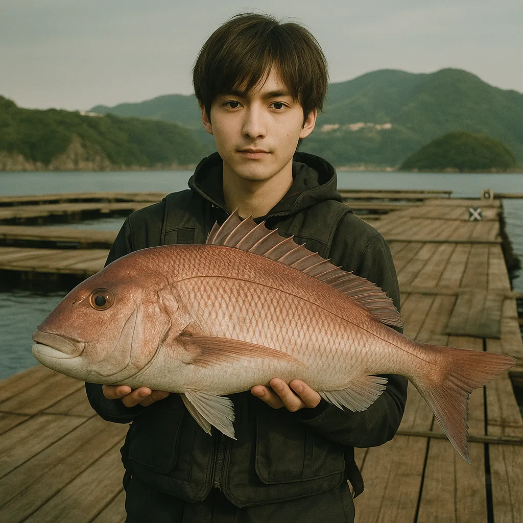 淡路じゃのひれフィッシングパークでマダイの釣果を得た男性.webp