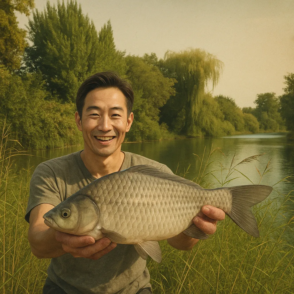 灰俵沼でヘラブナの釣果を得た勝田.webp