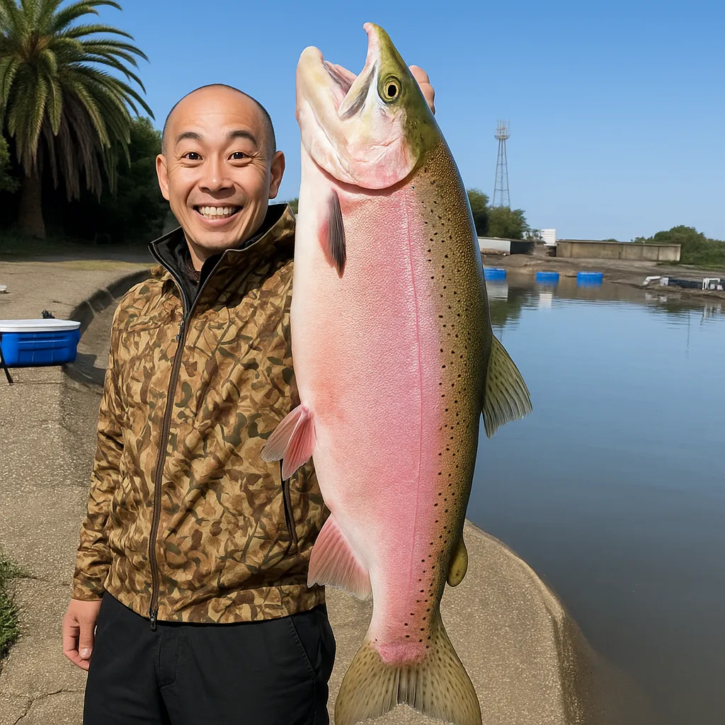 爆釣美浜フィッシングパークで海洋マスの釣果を得たがんだま君.webp