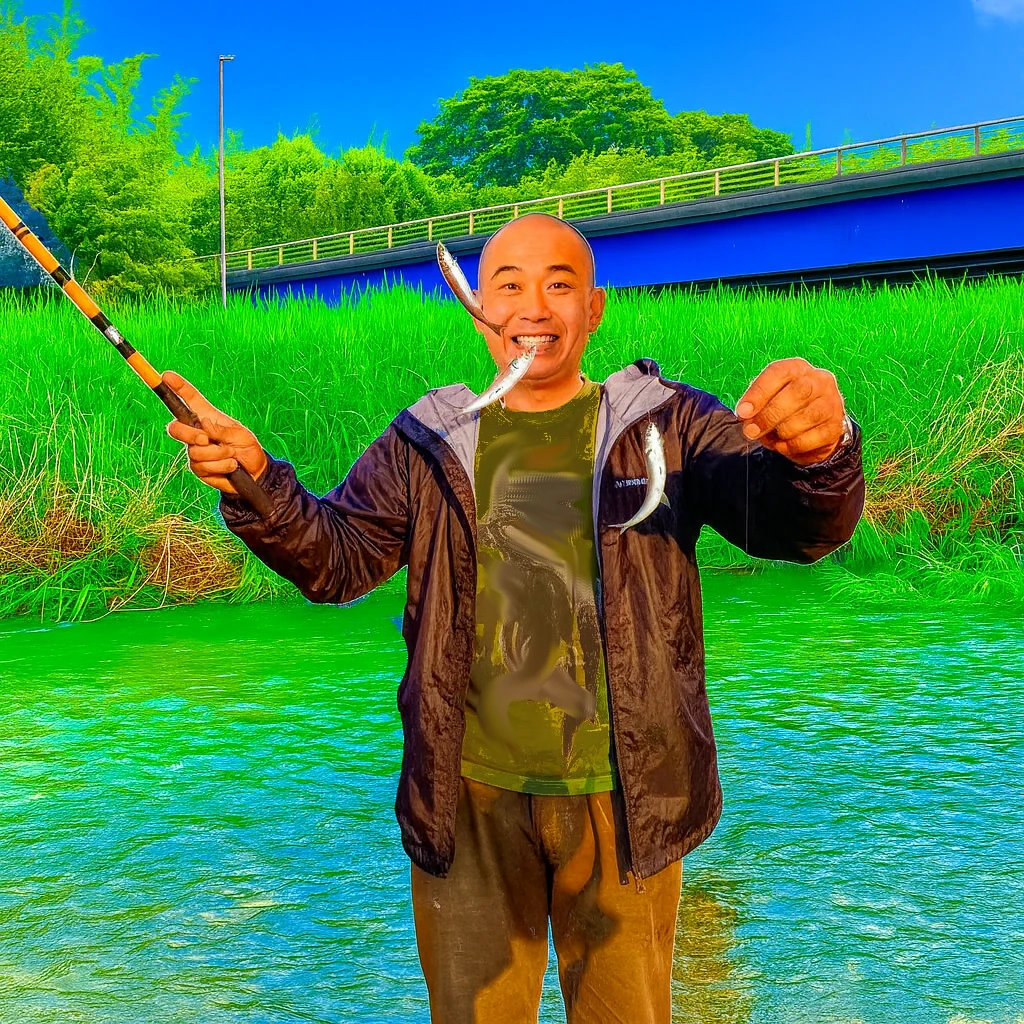 琵琶湖でコアユの釣果を得たがんだま君.webp