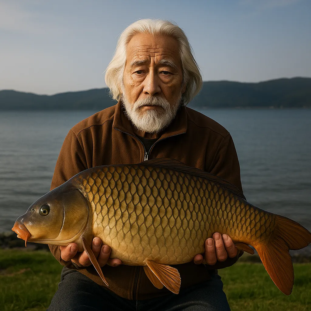 琵琶湖でコイの釣果を得た米田.webp