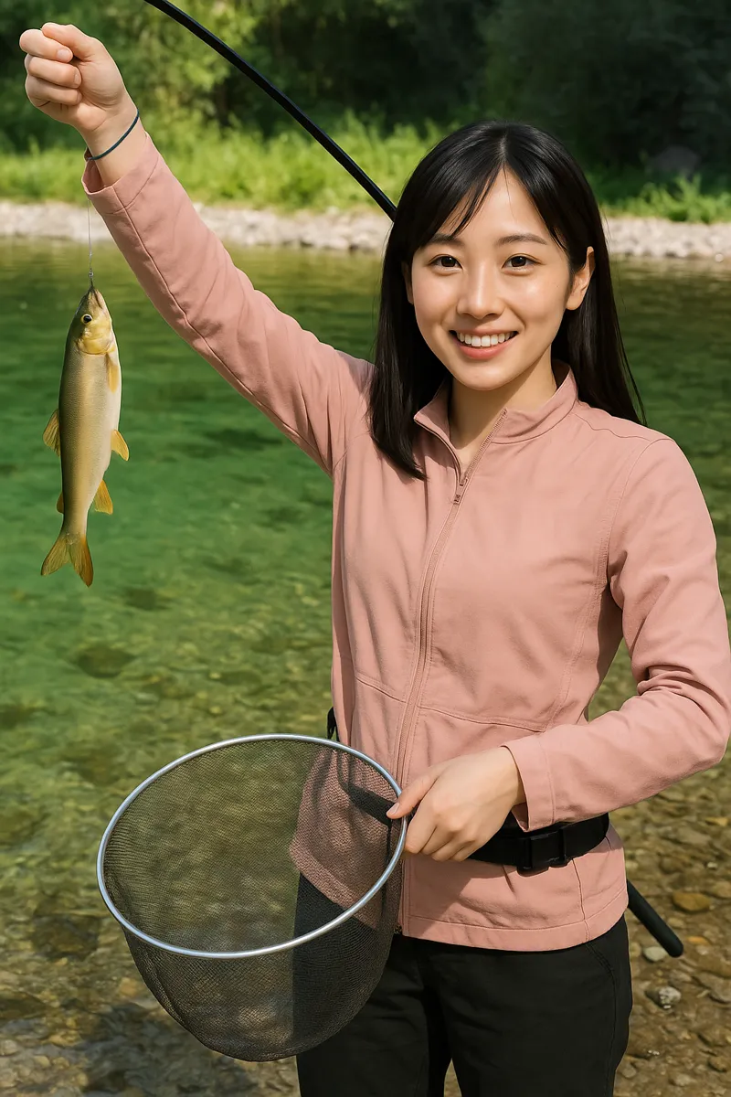 男鹿川でアユの釣果を得た黒川.webp