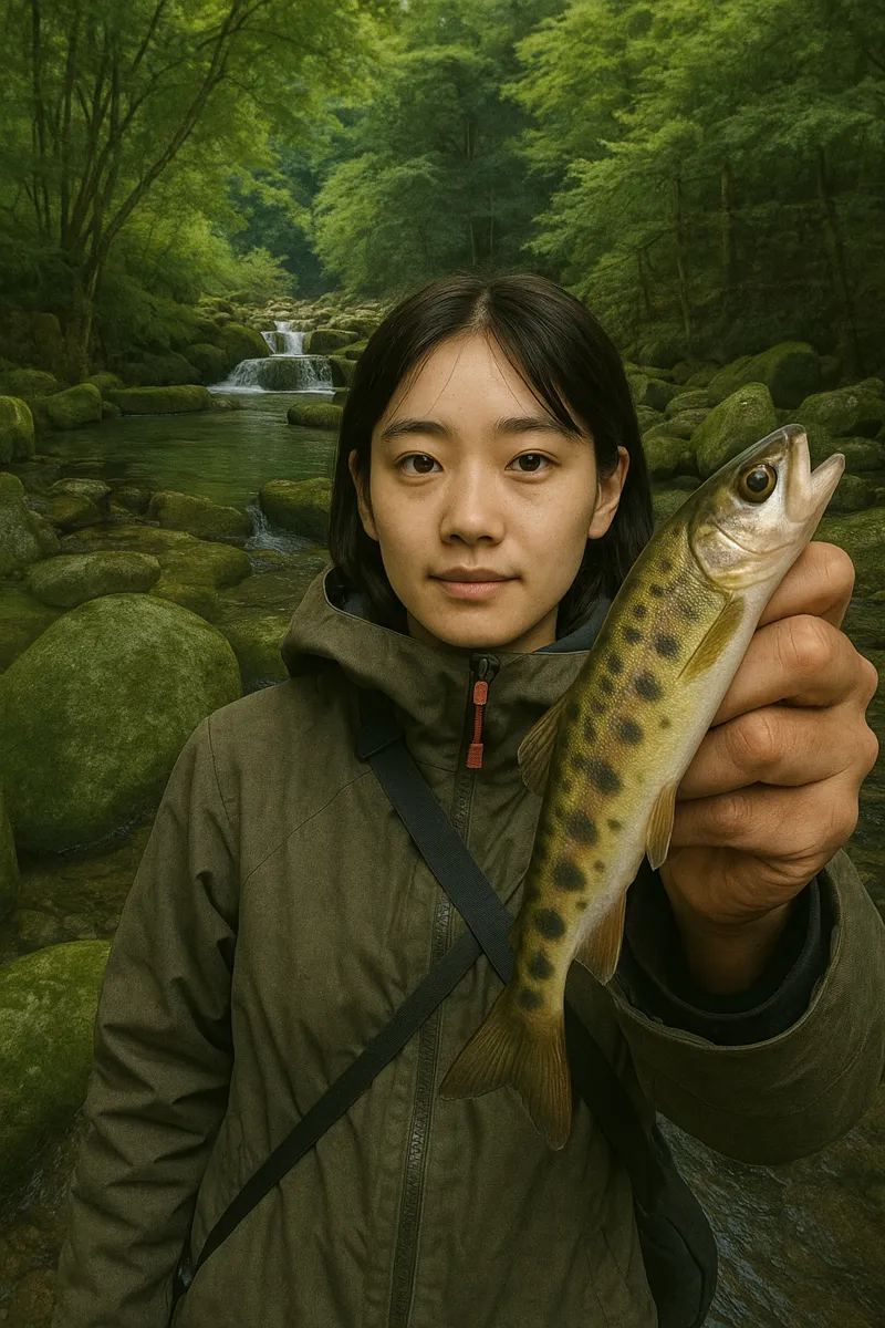 畑宿清流マス釣場でヤマメの釣果を得た森永.webp