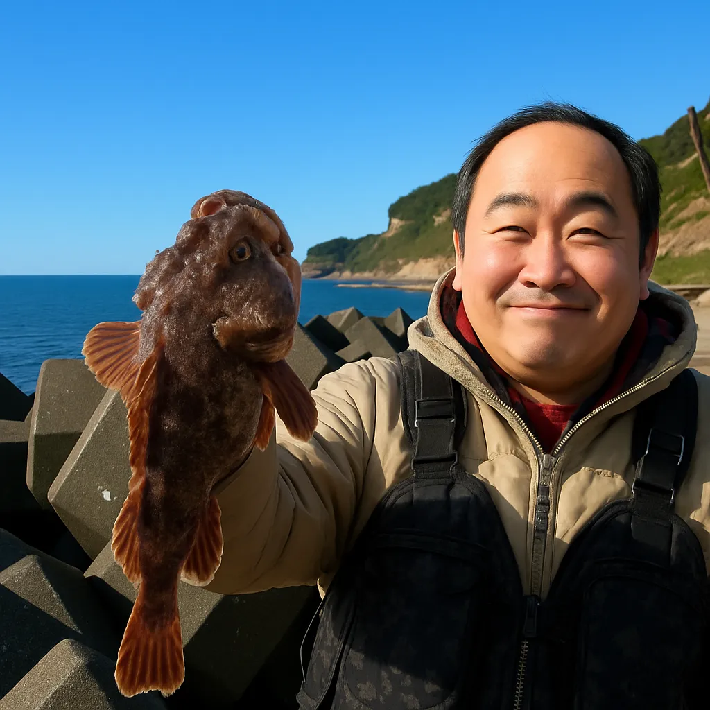 登別漁港でカジカの釣果を得た持田.webp