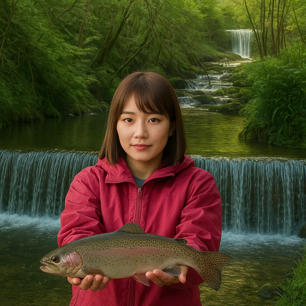 白糸マス釣りセンターでニジマスの釣果を得た山際.webp