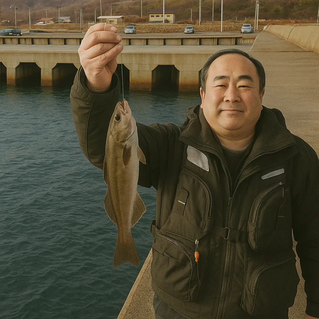 盃漁港でホッケの釣果を得た持田.webp