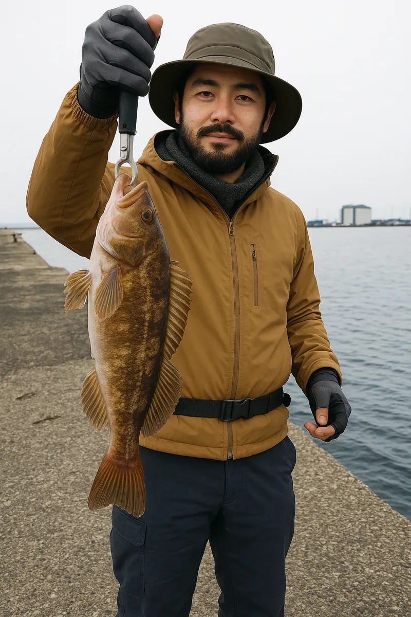 石狩湾新港でアイナメの釣果を得た澤田.webp