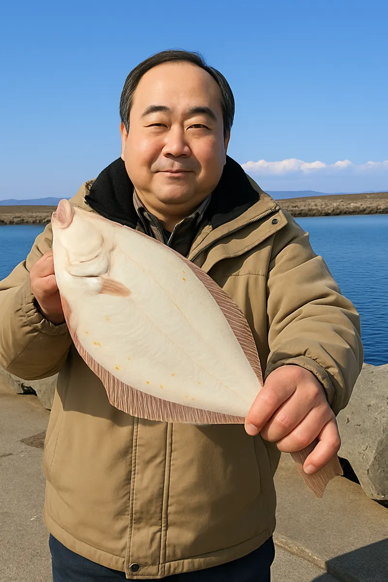 石狩湾新港でマガレイの釣果を得た持田.webp