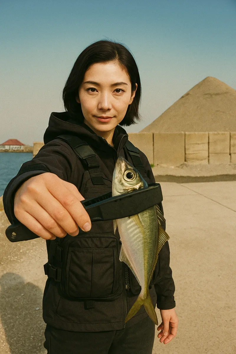 石狩湾新港砂上げ場でアジの釣果を得た八重田.webp