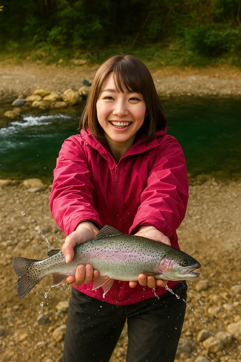 秋川国際マス釣場でニジマスの釣果を得た山際.webp