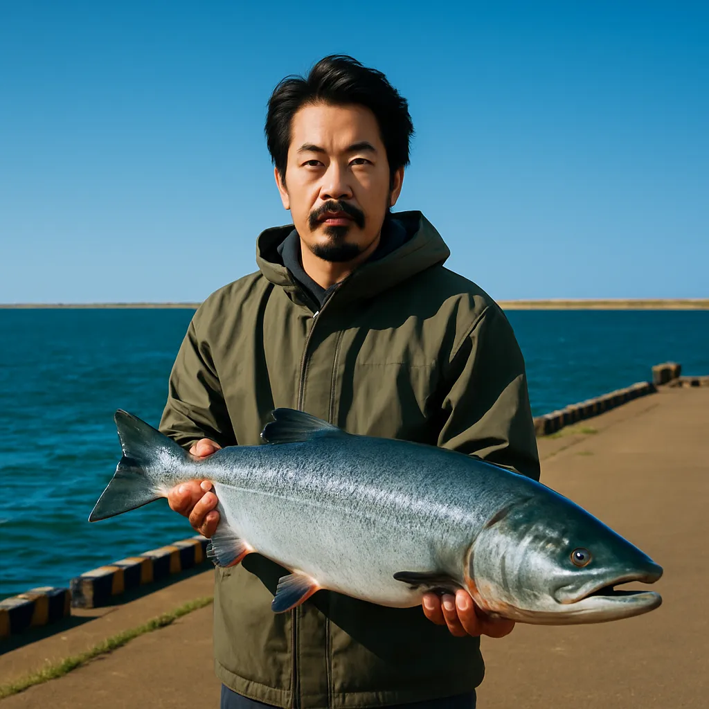 稚内港でサケの釣果を得た佐々木.webp