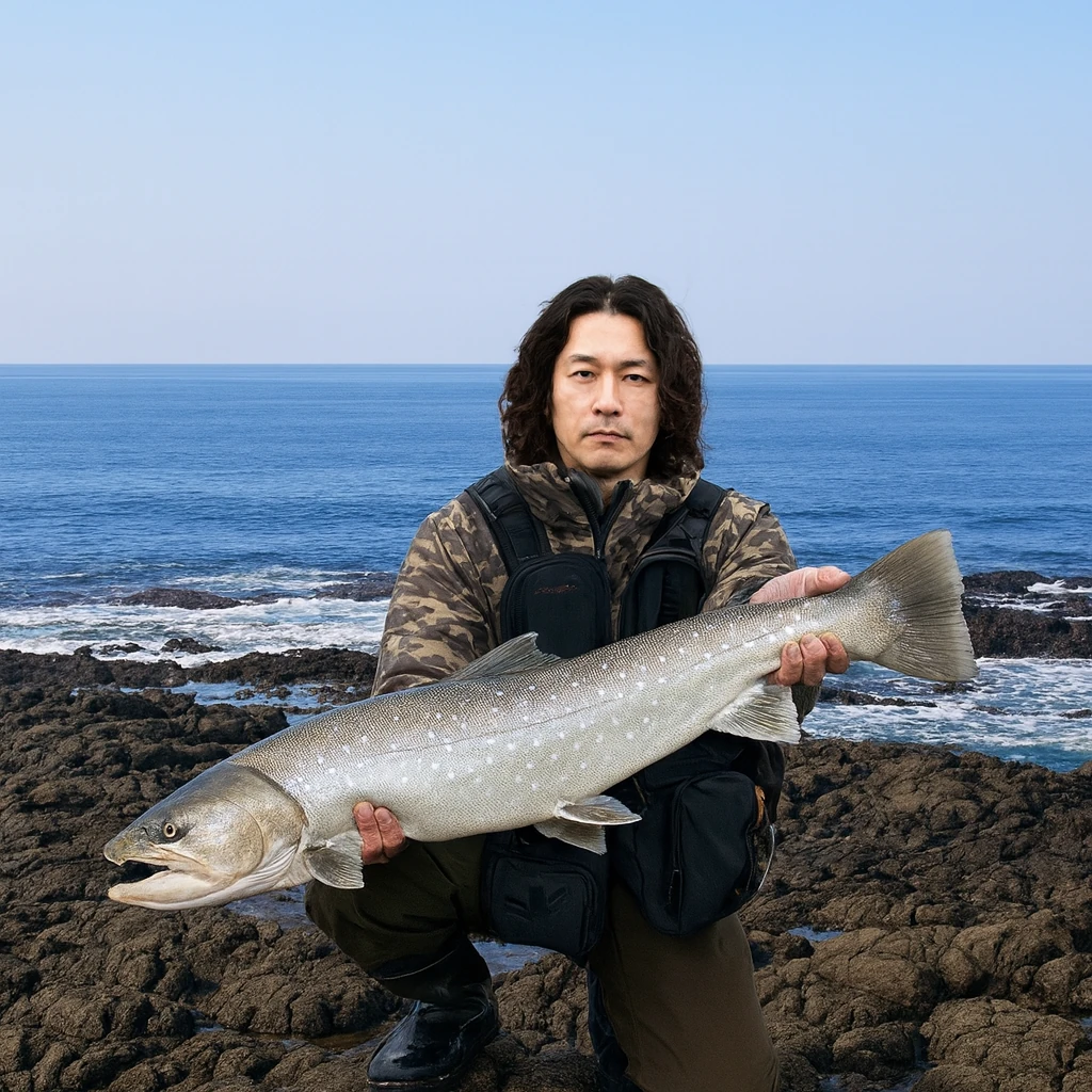 竜神岬でアメマスの釣果を得た岸本.webp