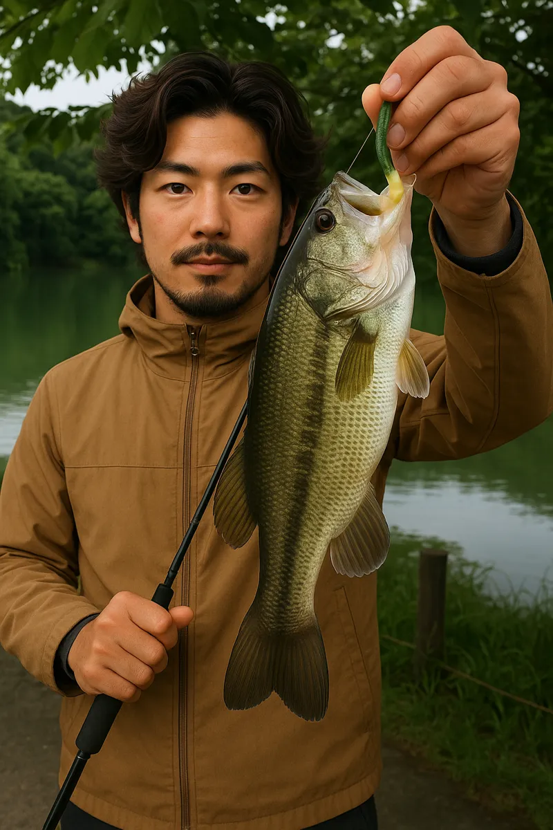 竹沼でブラックバスの釣果を得た澤田.webp