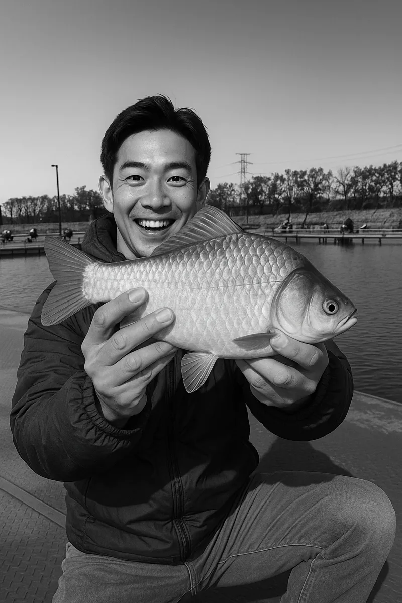 筑波源流湖でヘラブナの釣果を得た勝田.webp