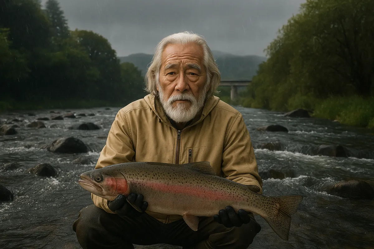 箱根早川でニジマスの釣果を得た米田.webp