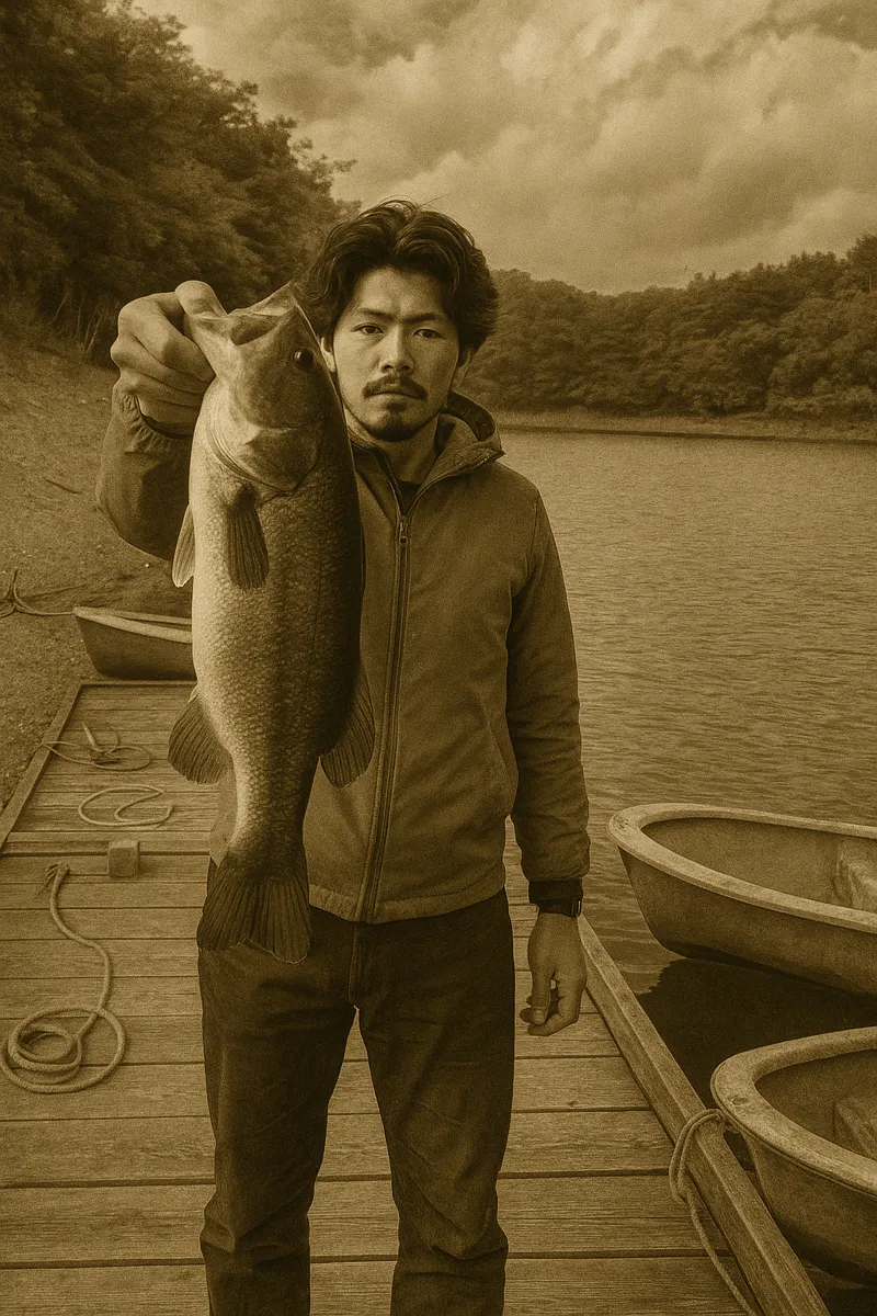 精進湖でブラックバスの釣果を得た澤田.webp
