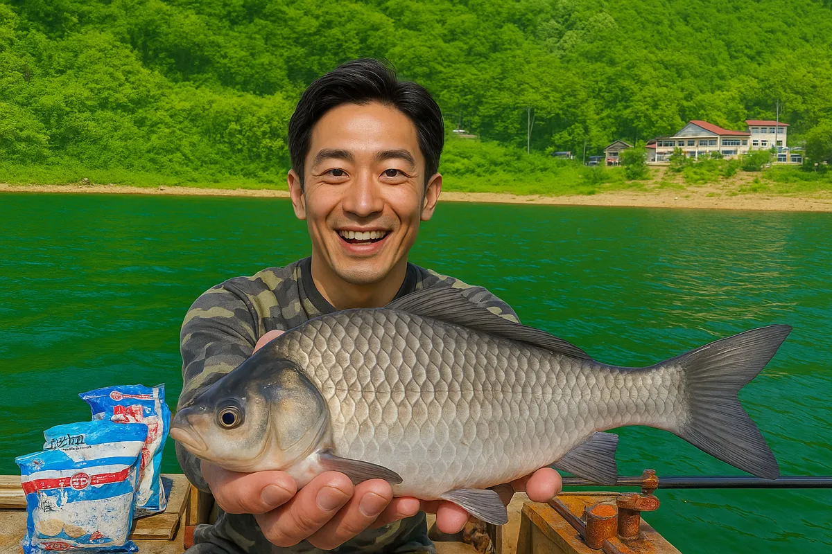精進湖でヘラブナの釣果を得た勝田.webp