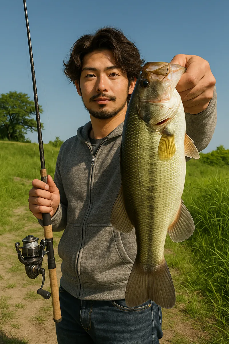 紀ノ川でブラックバスの釣果を得た澤田.webp