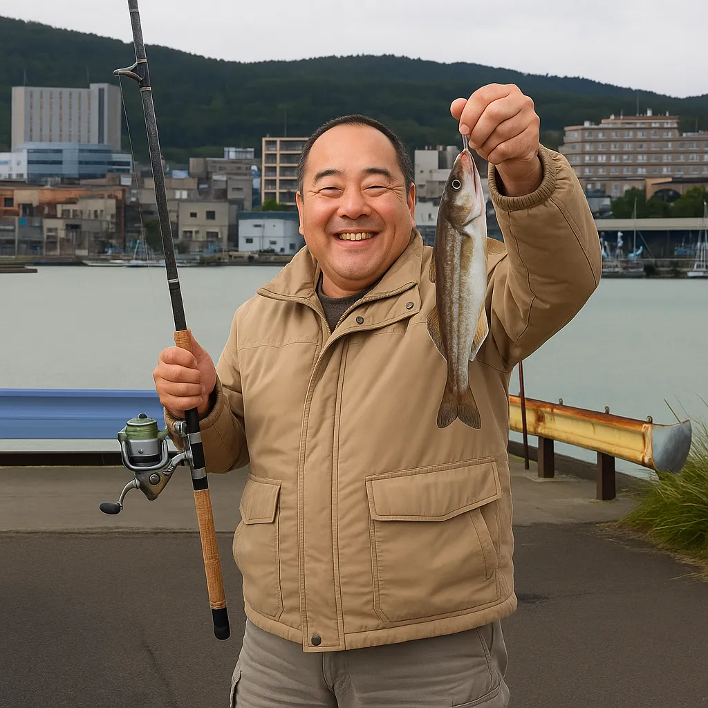 紋別港でコマイの釣果を得た持田.webp