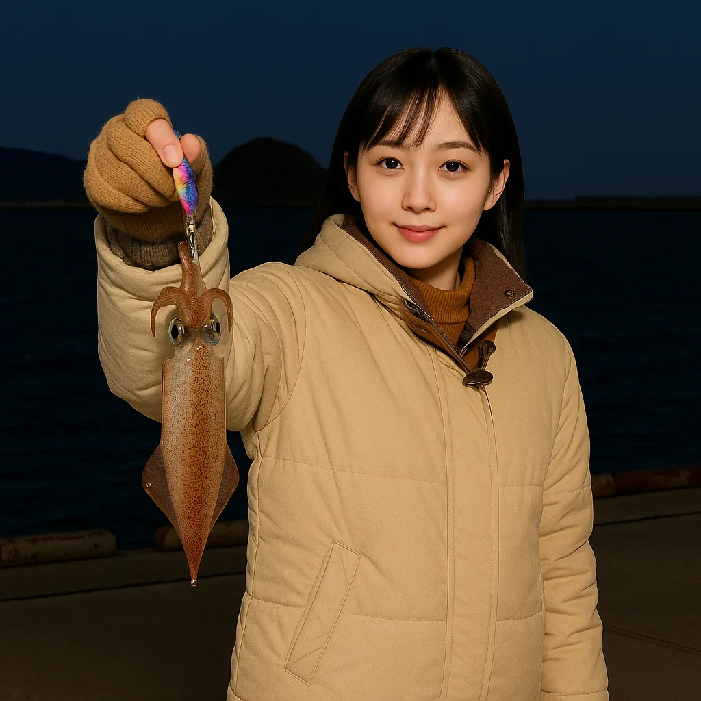 網走港でマメイカの釣果を得た国生.webp