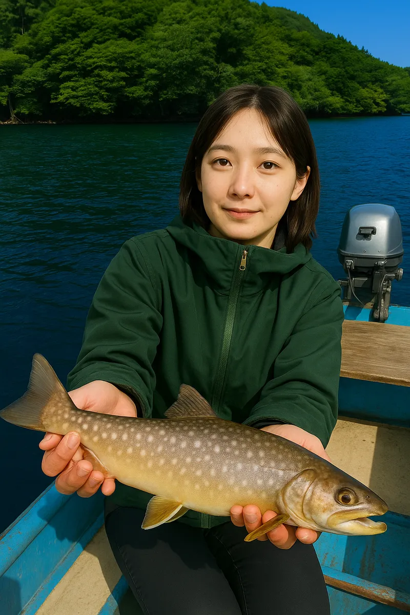 芦ノ湖でイワナの釣果を得た森永.webp