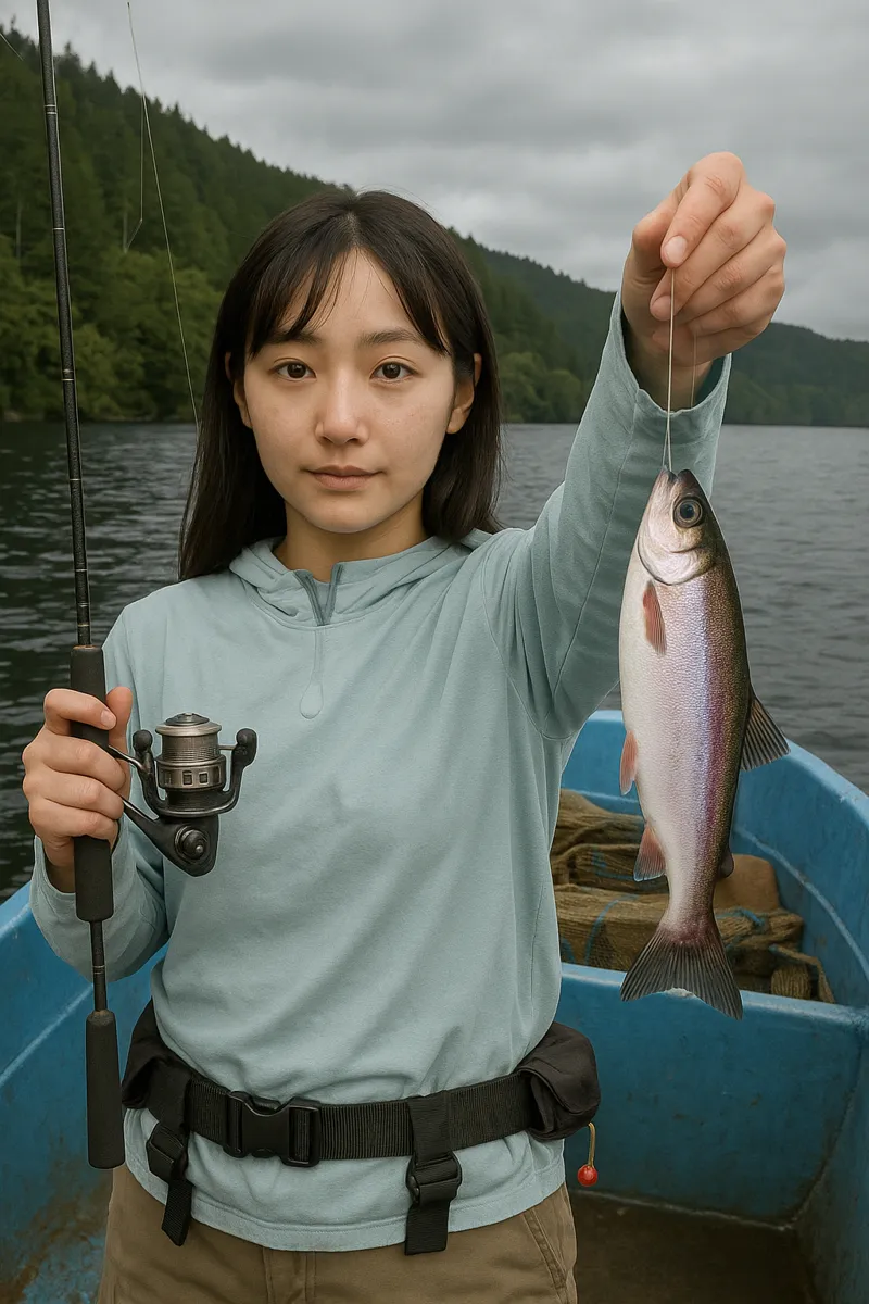 芦ノ湖でヒメマスの釣果を得た国生.webp