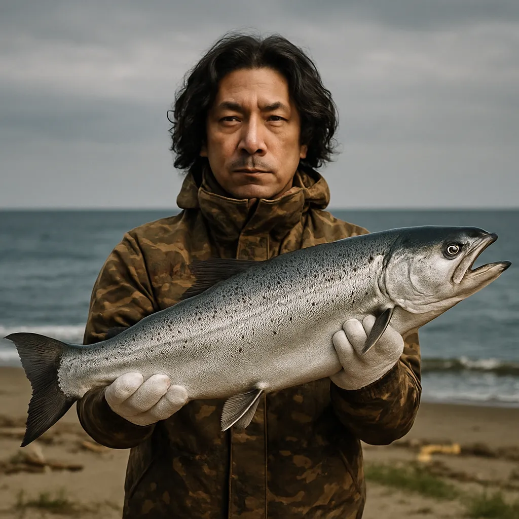 花岡海岸でサクラマスの釣果を得た岸本.webp