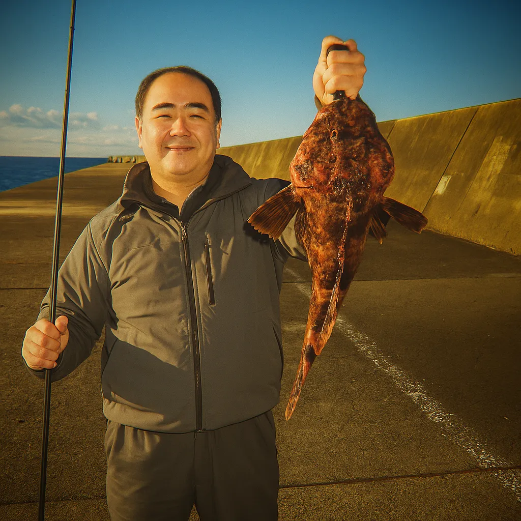 苫小牧一本防波堤でカジカの釣果を得た持田.webp