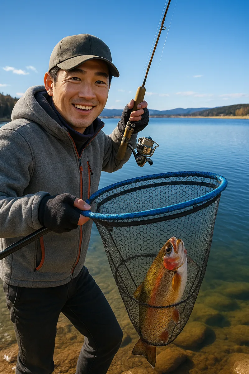 菊地養魚場でヤシオマスの釣果を得た勝田.webp