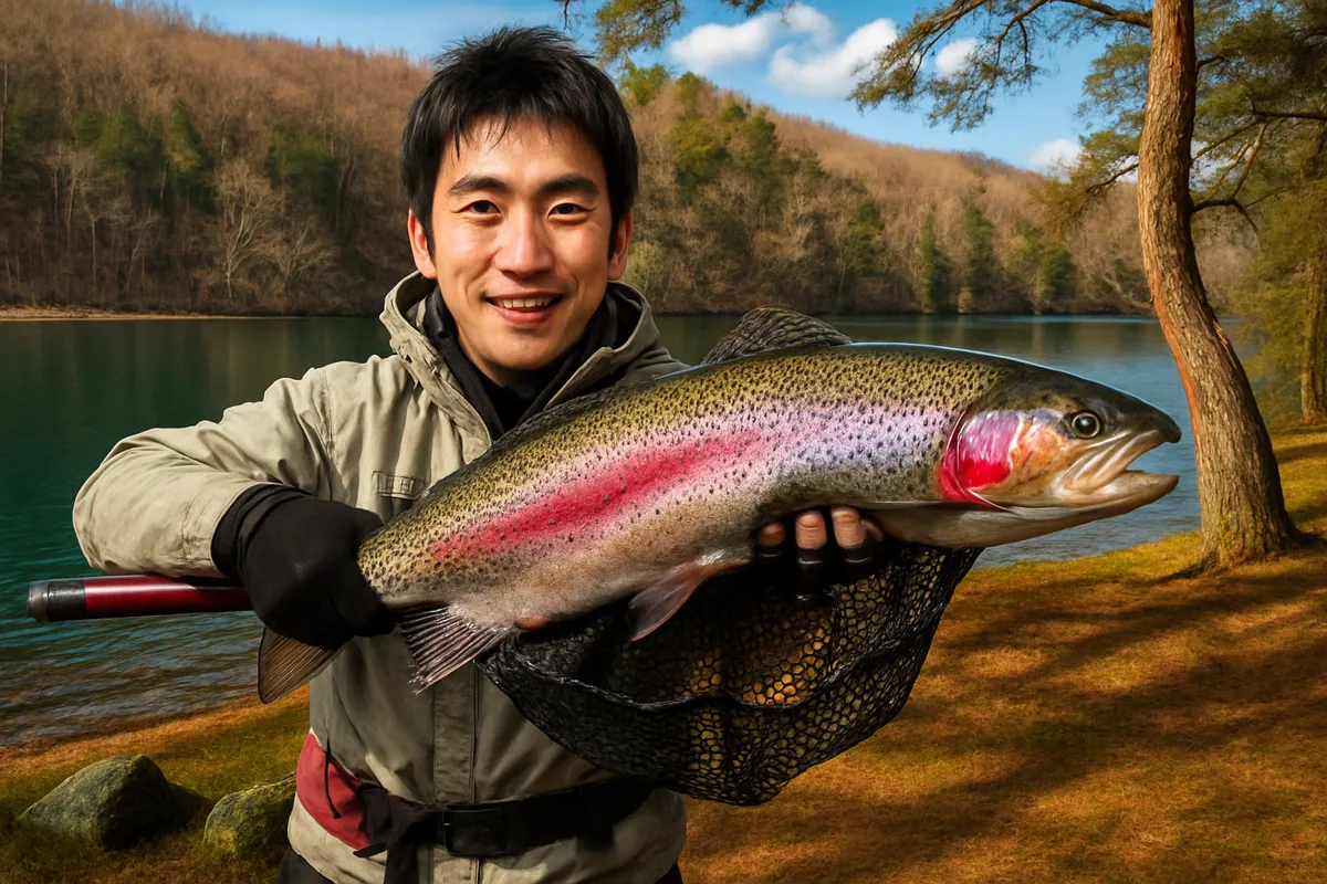 蓼の海でニジマスの釣果を得た新崎.webp