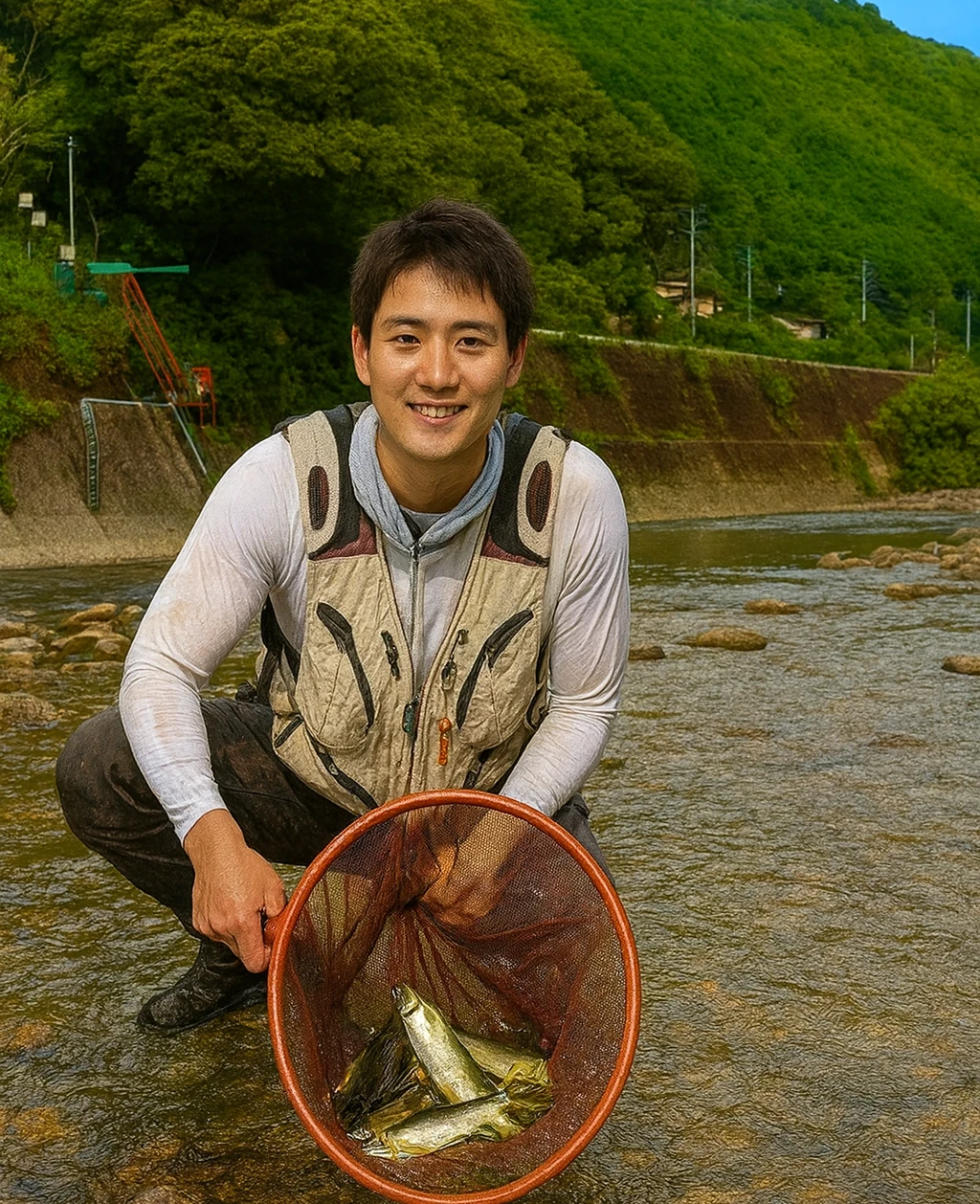 藁科川でアユの釣果を得た新崎.webp