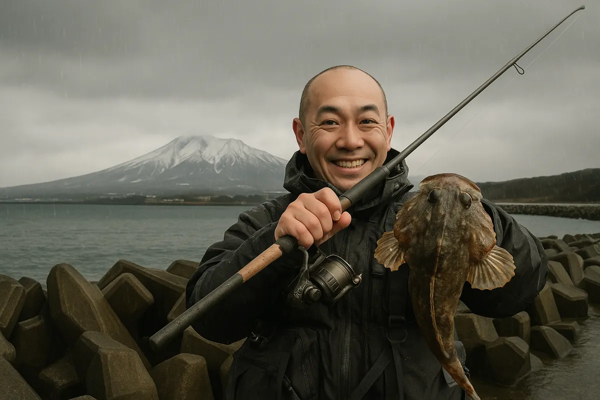 蛯谷漁港でカジカの釣果を得たがんだま君.webp