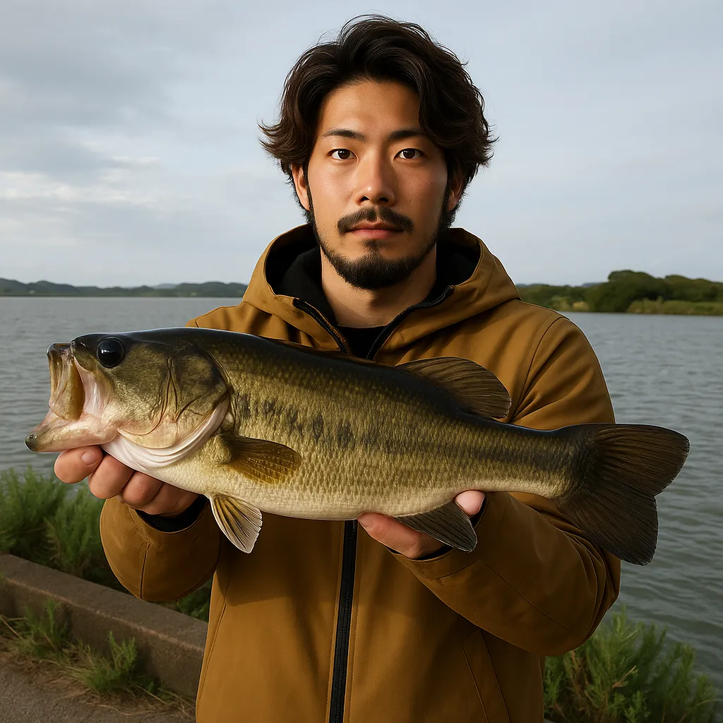 西の湖でブラックバスの釣果を得た澤田.webp