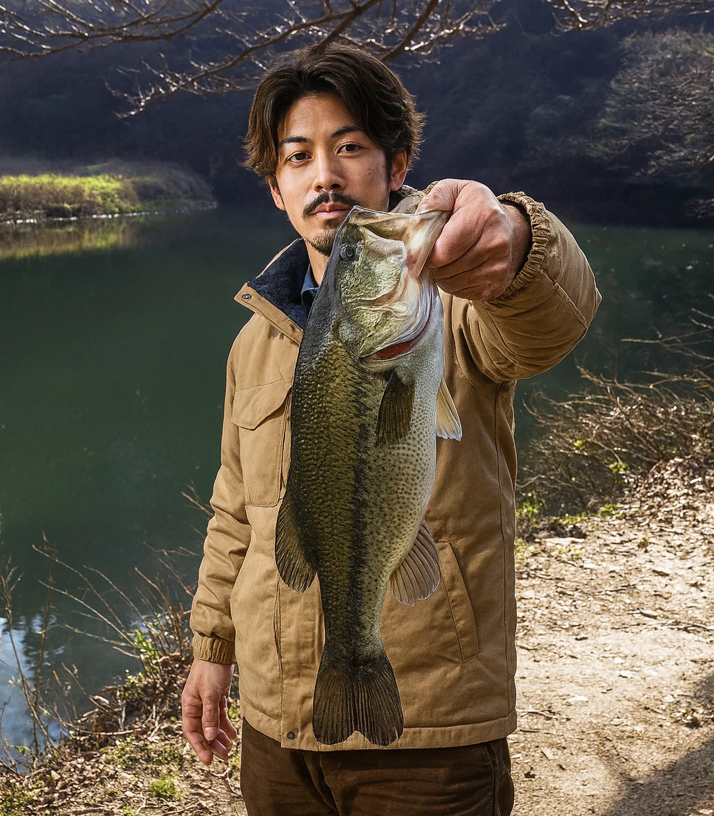 諭鶴羽ダムでブラックバスの釣果を得た澤田.webp