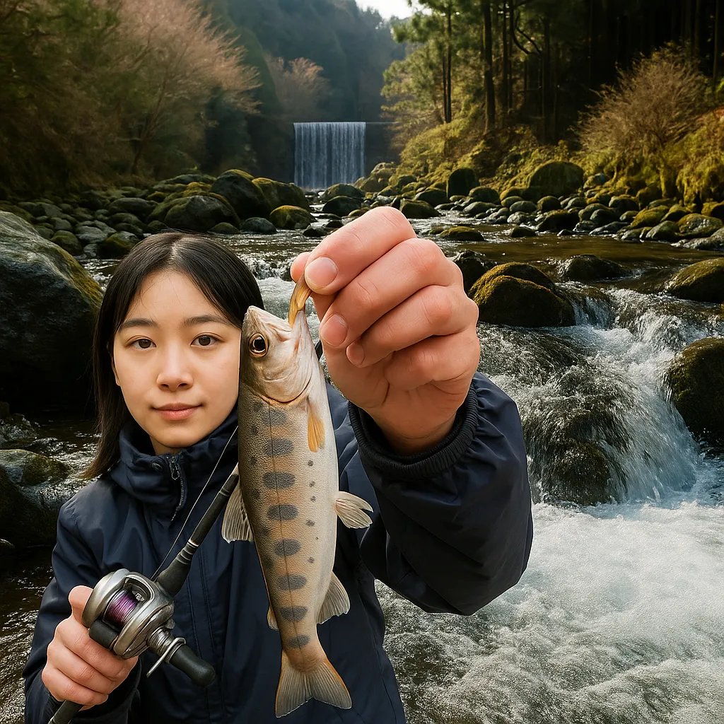 谷太郎川でヤマメの釣果を得た森永.webp