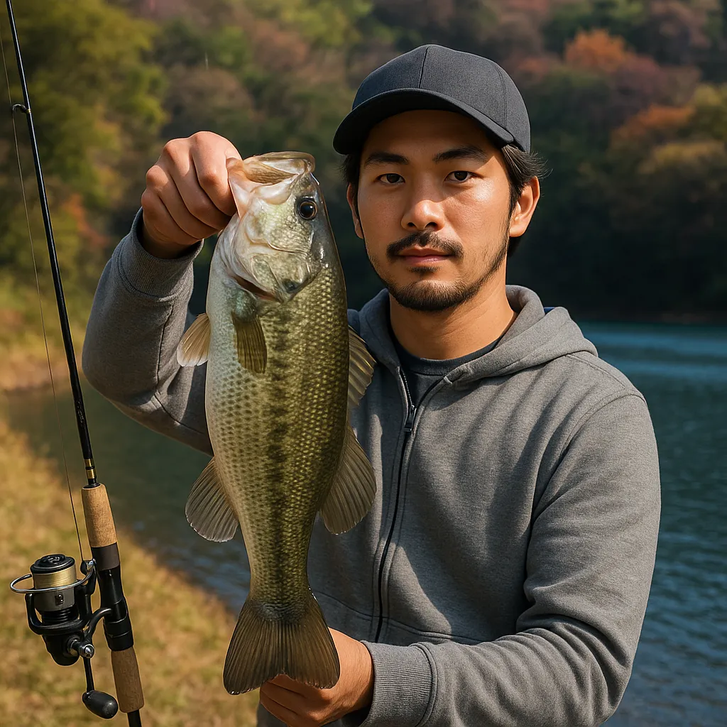 豊岡新池でブラックバスの釣果を得た澤田.webp