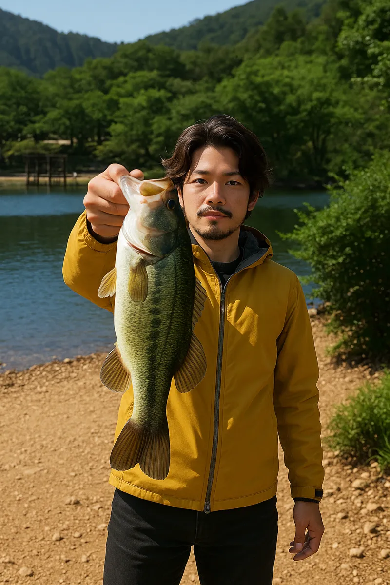 赤川ダムでブラックバスの釣果を得た澤田.webp