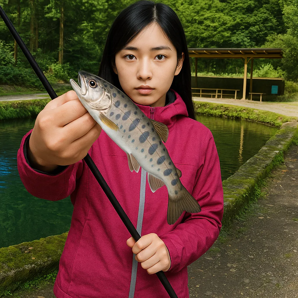 辻野養魚場でヤマメの釣果を得た黒川.webp