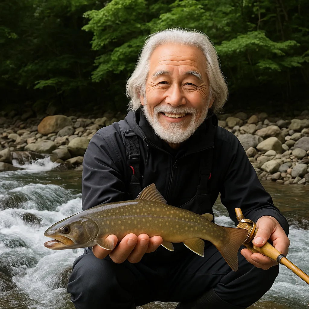 道志川でイワナの釣果を得た米田.webp