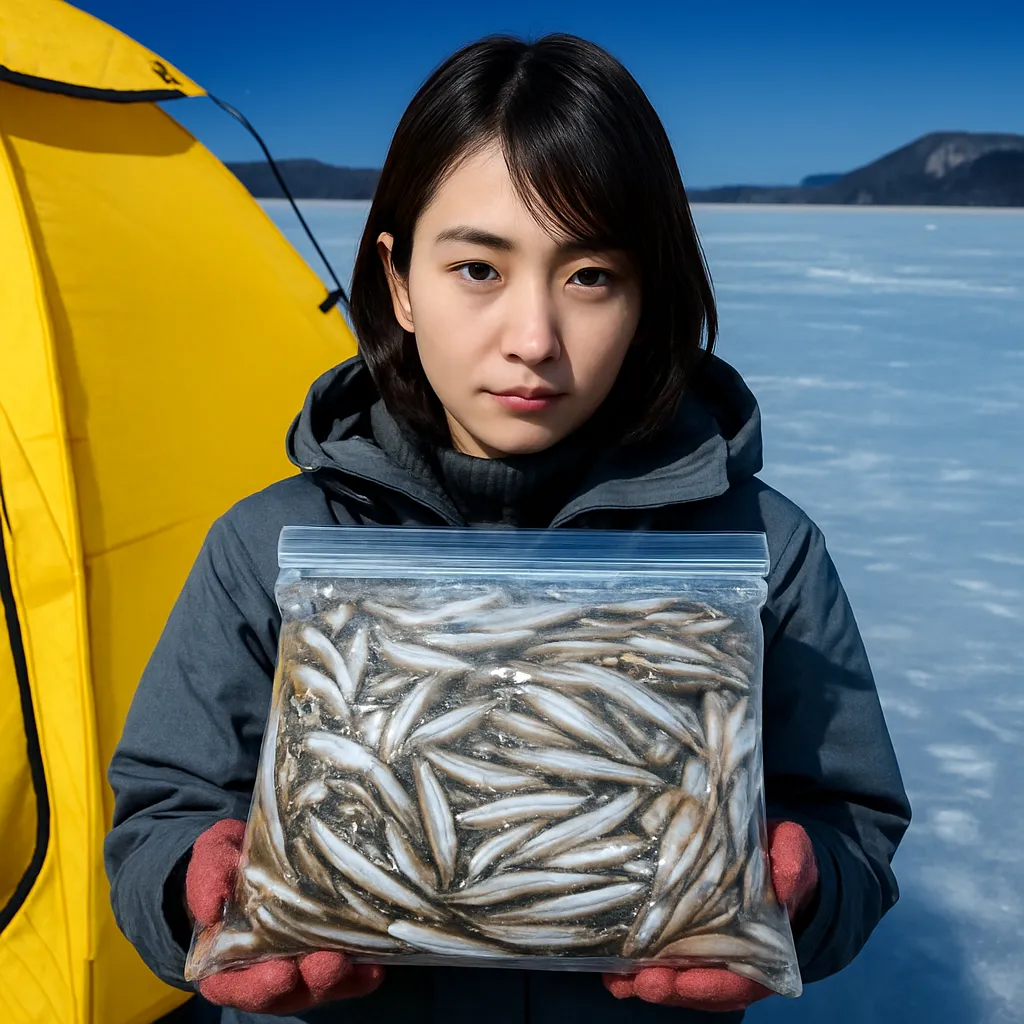 達古武湖でワカサギの釣果を得た西岡.webp
