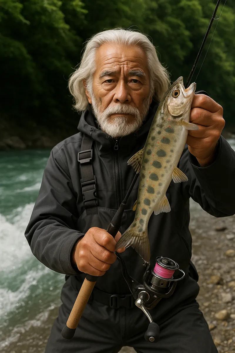 遠山川でアマゴの釣果を得た米田.webp