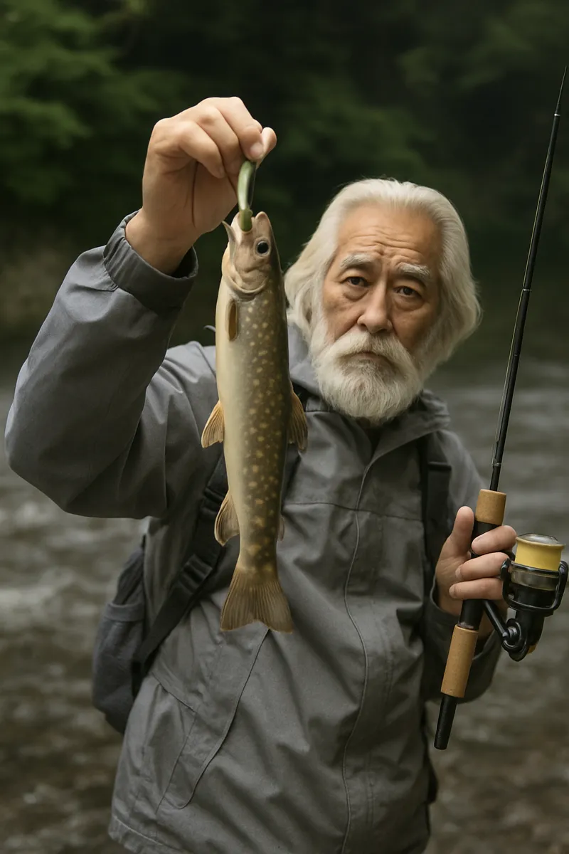 那珂川でイワナの釣果を得た米田.webp