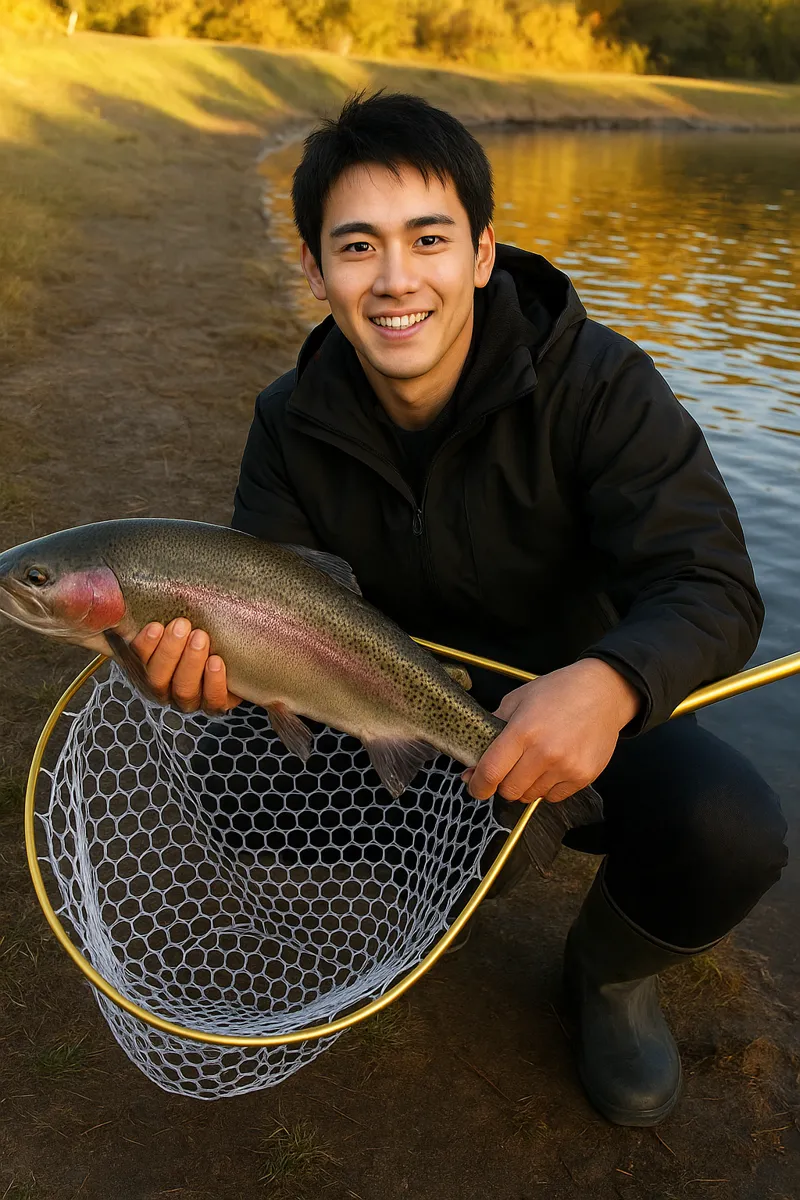 那須高原ルアーフィールドでニジマスの釣果を得た新崎.webp
