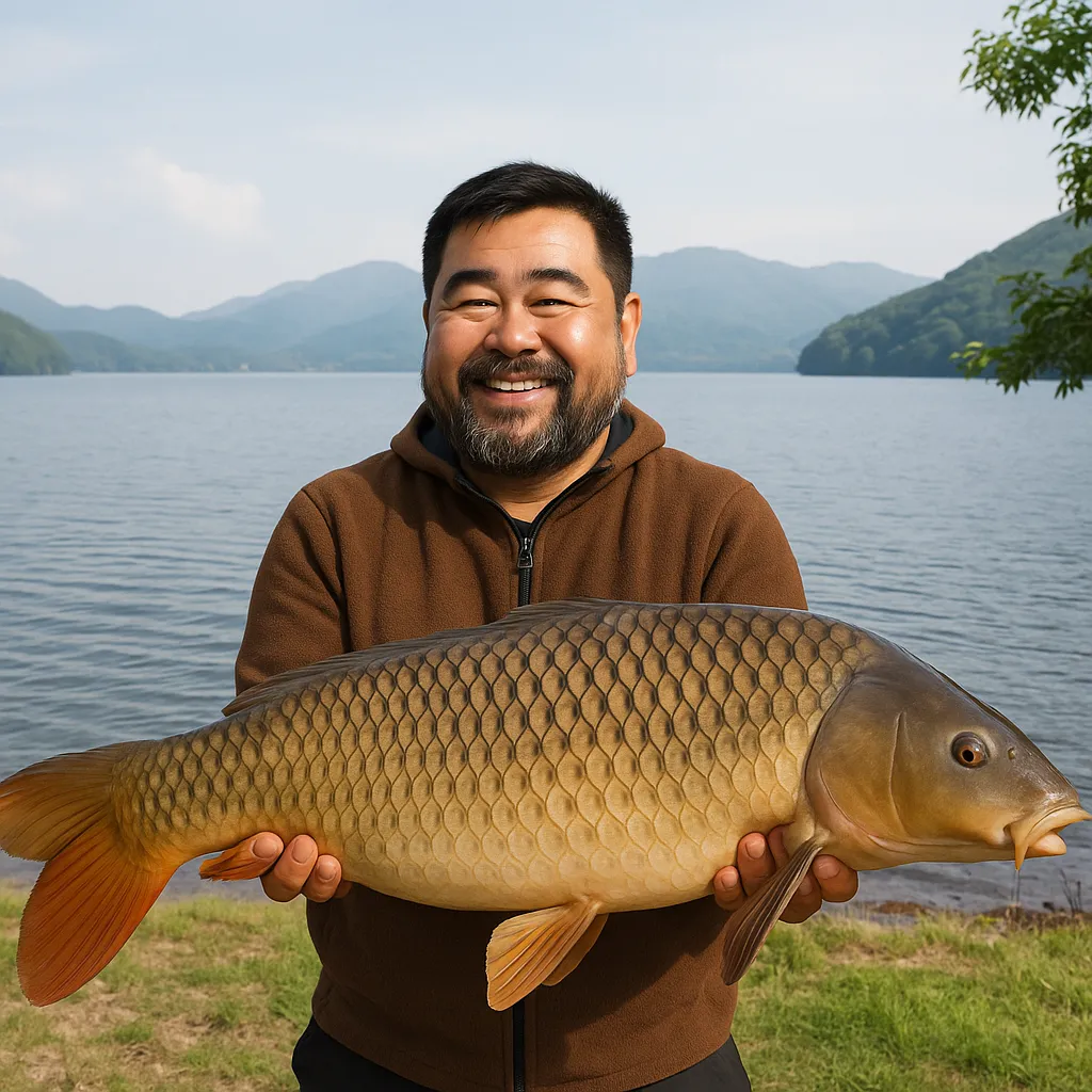 野尻湖でコイの釣果を得た楢崎.webp