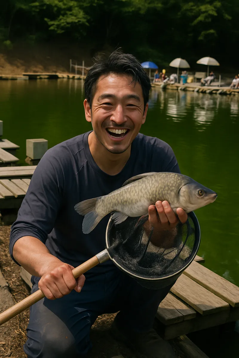 金山湖へら鮒センターでヘラブナの釣果を得た勝田.webp